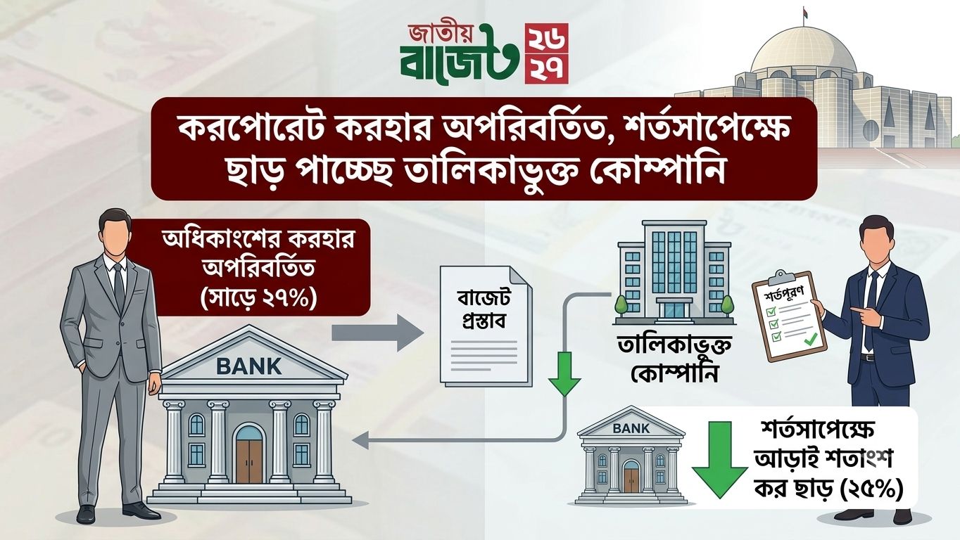 করপোরেট করহার অপরিবর্তিত, শর্তসাপেক্ষে ছাড় পাচ্ছে তালিকাভুক্ত কোম্পানি