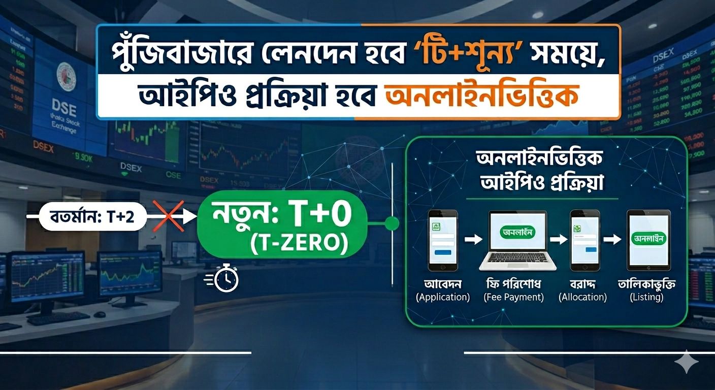 টি+শূন্যে যাচ্ছে শেয়ার লেনদেন, আইপিও প্রক্রিয়া হবে অনলাইনভিত্তিক